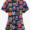 Butter-Soft Originals Christmas Sweaters Navy Women's 4-Pocket Rounded V-Neck Printed Scrub Top