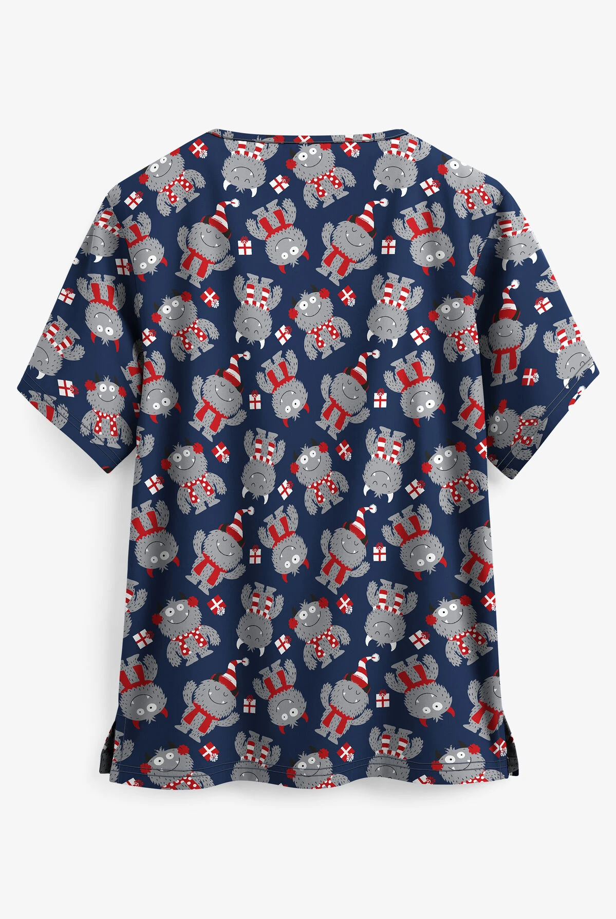 UA Holiday Monsters Navy Women's 2-Pocket V-Neck Print Scrub Top UA Holiday Monsters Navy Women's 2-Pocket V-Neck Print Scrub Top -Cherokee Shop H400HNM 2
