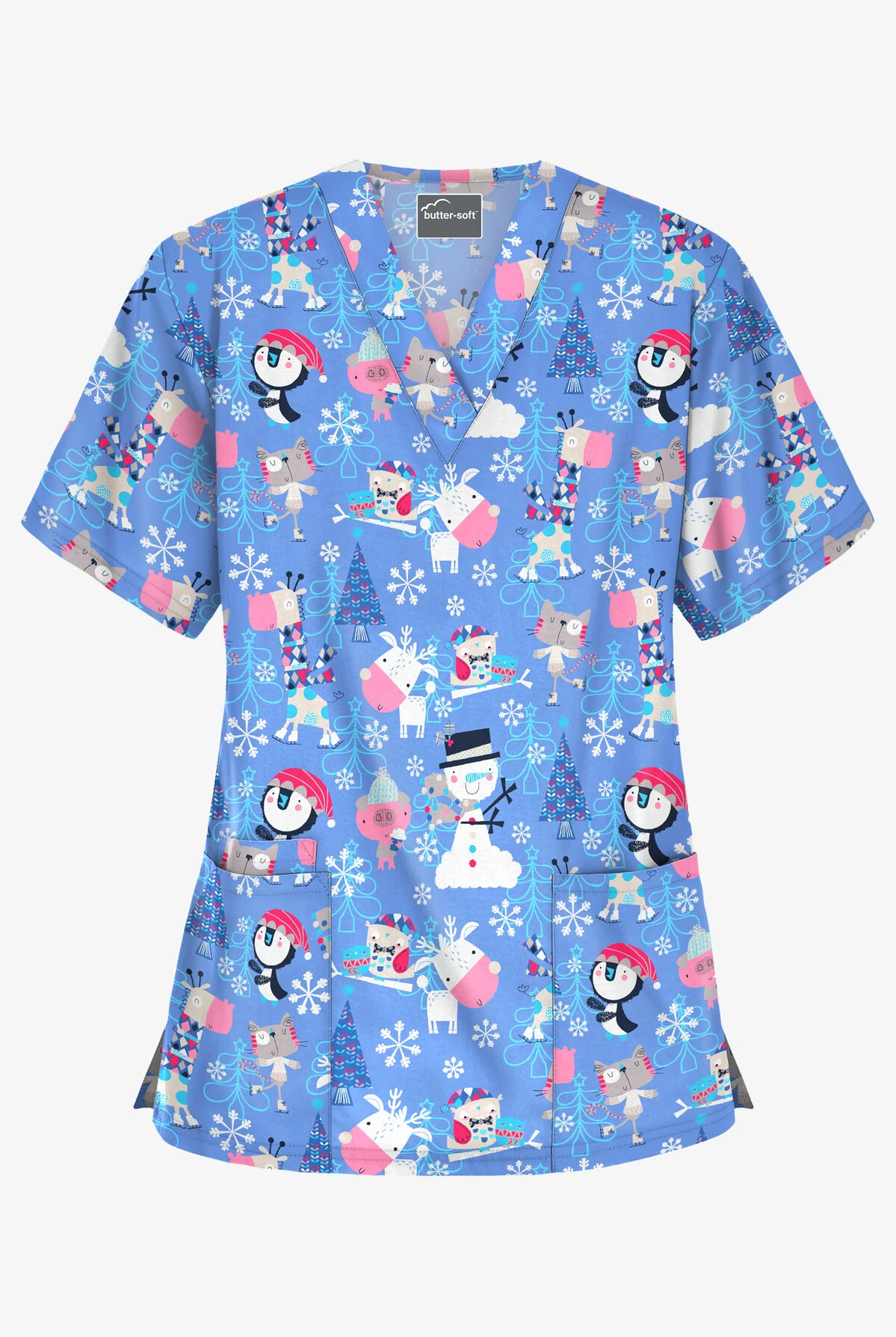 Butter-Soft Holiday Party Ceil Women's 3-Pocket V-Neck Print Scrub Top Butter-Soft Holiday Party Ceil Women's 3-Pocket V-Neck Print Scrub Top -Cherokee Shop H61HPC 1