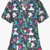 Butter-Soft Holiday Party Pewter Women's 3-Pocket V-Neck Print Scrub Top