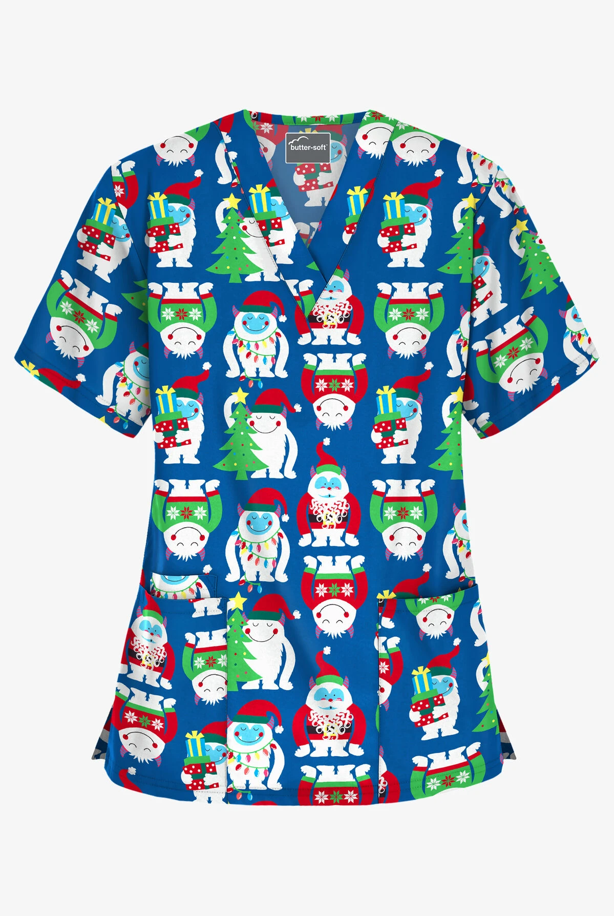 Butter-Soft Happy Monsters Royal Women's 3-Pocket V-Neck Print Scrub Top Butter-Soft Happy Monsters Royal Women's 3-Pocket V-Neck Print Scrub Top -Cherokee Shop H61HPM 1