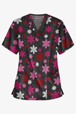 Butter-Soft Morning Snow Women's 3-Pocket V-Neck Print Scrub Top