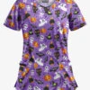 Butter-Soft Halloween Spell Purple Glow Women's 3-Pocket Criss Cross Print Scrub Top