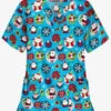 Butter-Soft Christmas Stickers Turquoise Women's 2-Pocket Relaxed Fit V-Neck Print Scrub Top