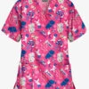 Butter-Soft Happy Holiday Dogs Fuchsia Women's 2-Pocket Relaxed Fit V-Neck Print Scrub Top