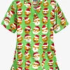 Butter-Soft X-Mas Emojis Grass Green Women's 2-Pocket Relaxed Fit V-Neck Print Scrub Top