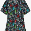 Butter-Soft X-Mas Park Women's 2-Pocket Relaxed Fit V-Neck Print Scrub Top