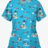 Butter-Soft Holiday Fun Turquoise Women's 2-Pocket Mock Wrap Print Scrub Top