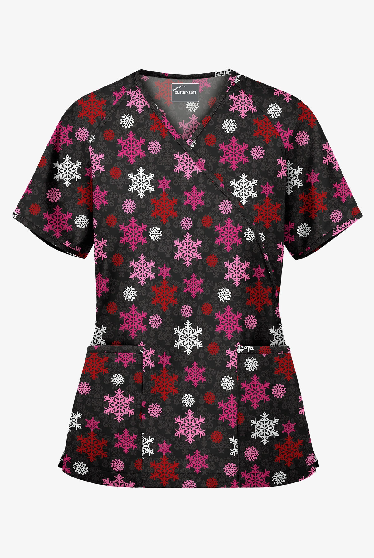 Butter-Soft Morning Snow Women's 2-Pocket Mock Wrap Print Scrub Top Butter-Soft Morning Snow Women's 2-Pocket Mock Wrap Print Scrub Top -Cherokee Shop H668MNB 1