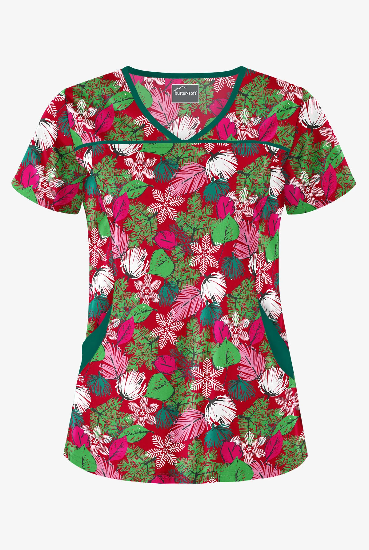 Butter-Soft Christmas Frost Red Women's 4-Pocket Princess Seam Print Scrub Top Butter-Soft Christmas Frost Red Women's 4-Pocket Princess Seam Print Scrub Top -Cherokee Shop H864CRR 1