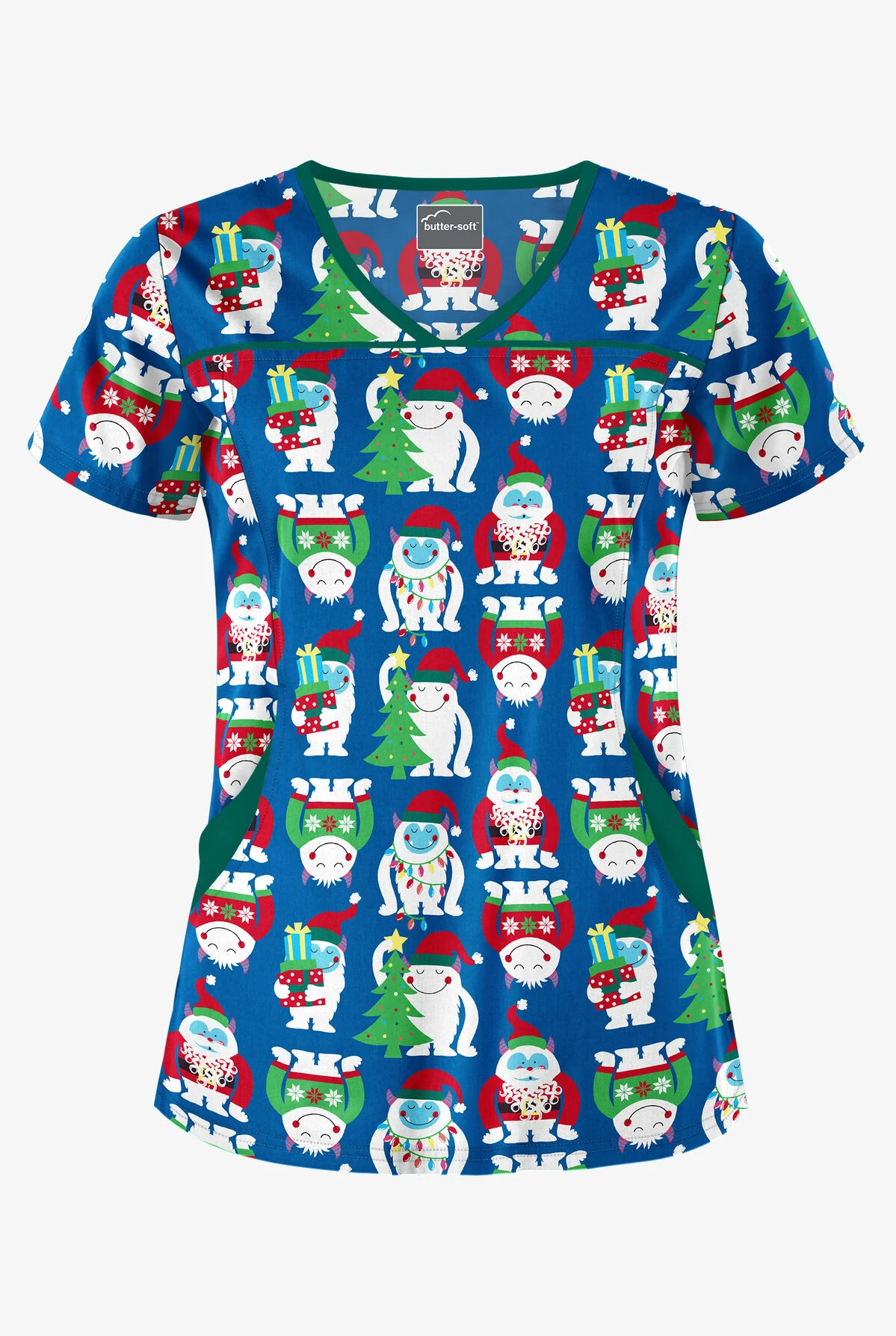 Butter-Soft Happy Monsters Royal Women's 4-Pocket Princess Seam Print Scrub Top Butter-Soft Happy Monsters Royal Women's 4-Pocket Princess Seam Print Scrub Top -Cherokee Shop H864HPM 1