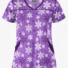 Butter-Soft Morning Snow Purple Glow Women's 4-Pocket Princess Seam Print Scrub Top