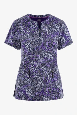 Healing Hands Wild Harmony Abstract Women's 3-Pocket STRETCH Zip Neck Print Scrub Top