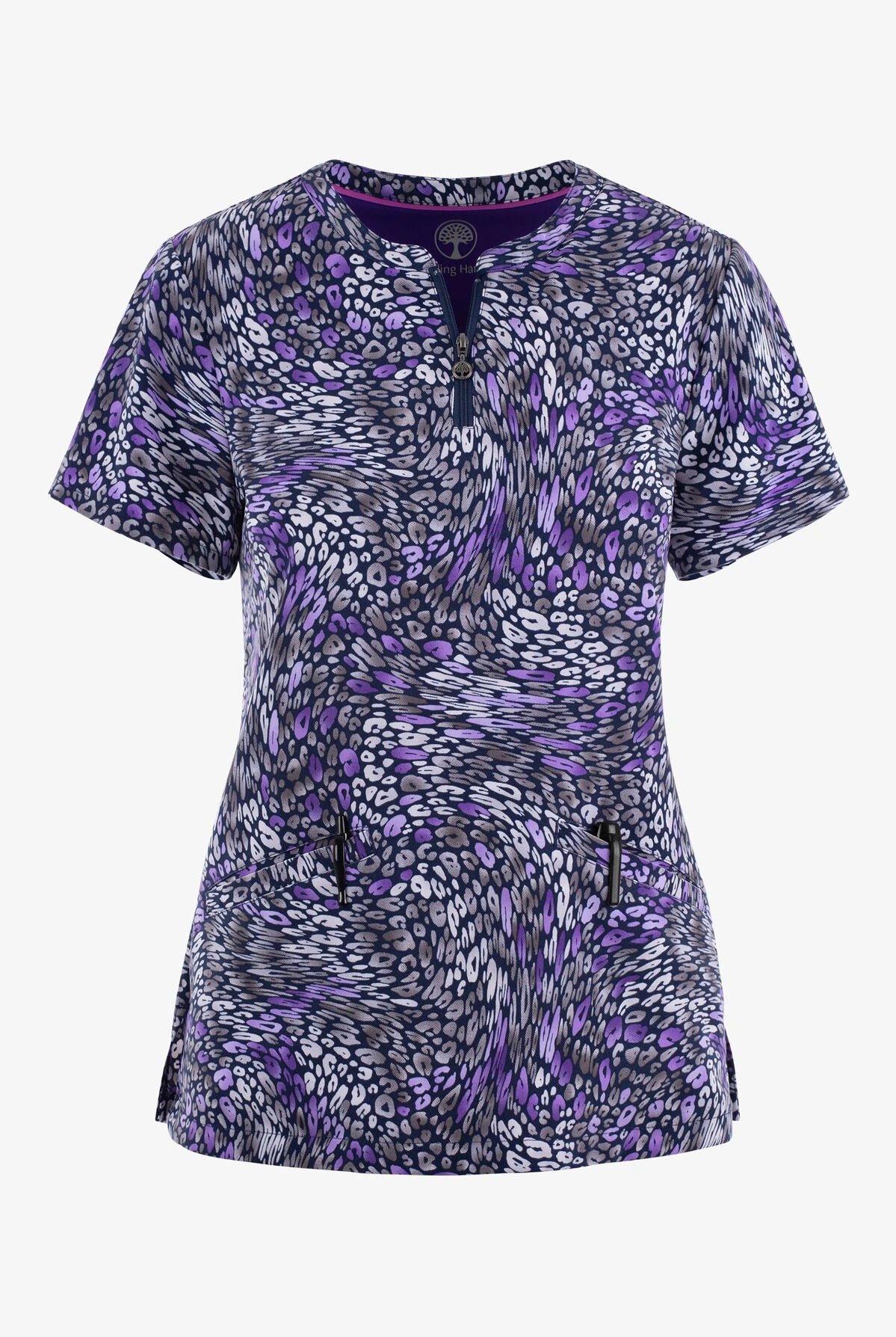 Healing Hands Wild Harmony Abstract Women's 3-Pocket STRETCH Zip Neck Print Scrub Top Healing Hands Wild Harmony Abstract Women's 3-Pocket STRETCH Zip Neck Print Scrub Top -Cherokee Shop HE2271WIH 1