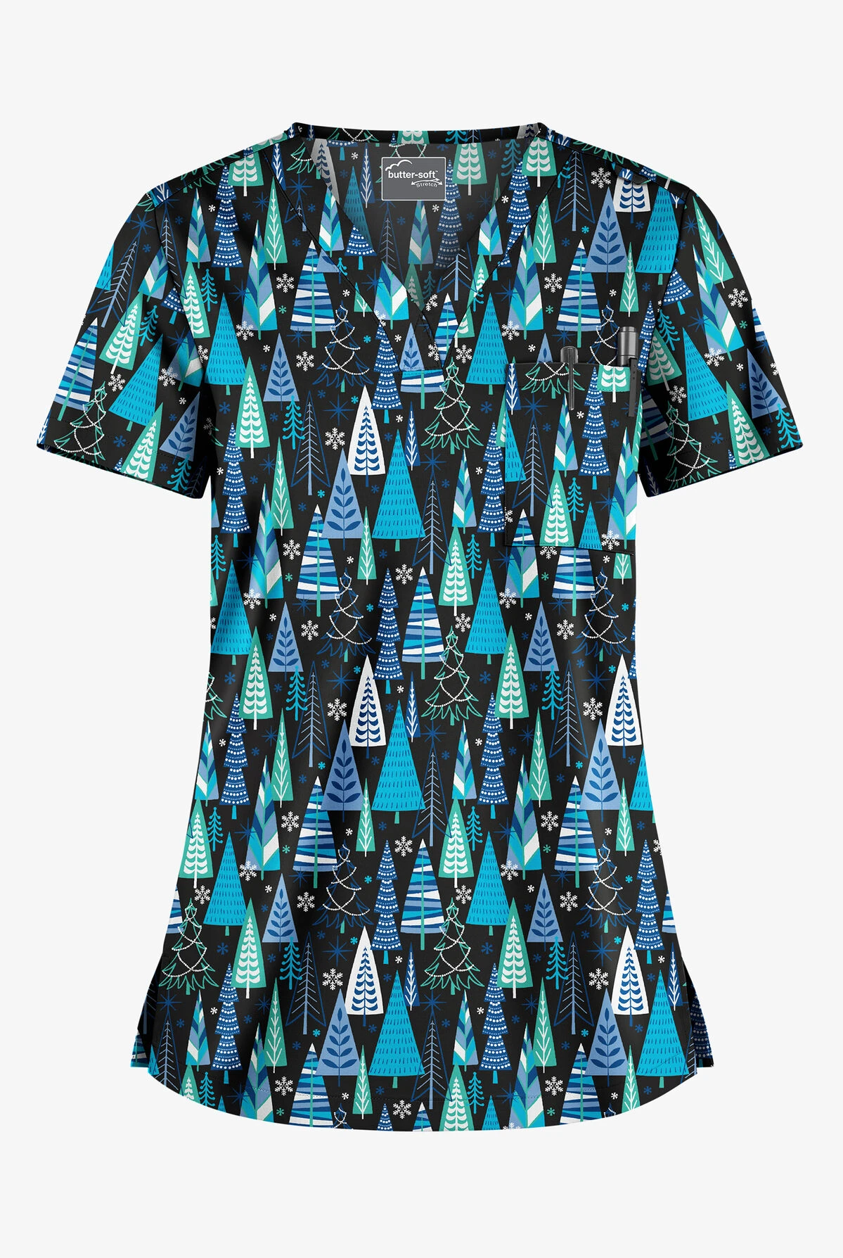 UA Butter-Soft STRETCH Wintertime Turquoise Women's 1-Pocket V-Neck Tuck-In Printed Scrub Top UA Butter-Soft STRETCH Wintertime Turquoise Women's 1-Pocket V-Neck Tuck-In Printed Scrub Top -Cherokee Shop HTS452WTTQ 100423 1