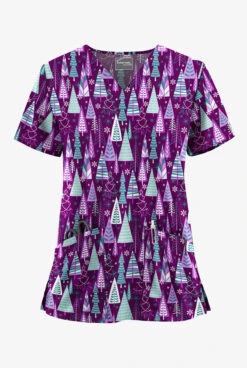 UA Butter-Soft STRETCH Wintertime Eggplant Women's 2-Pocket V-Neck Printed Scrub Top