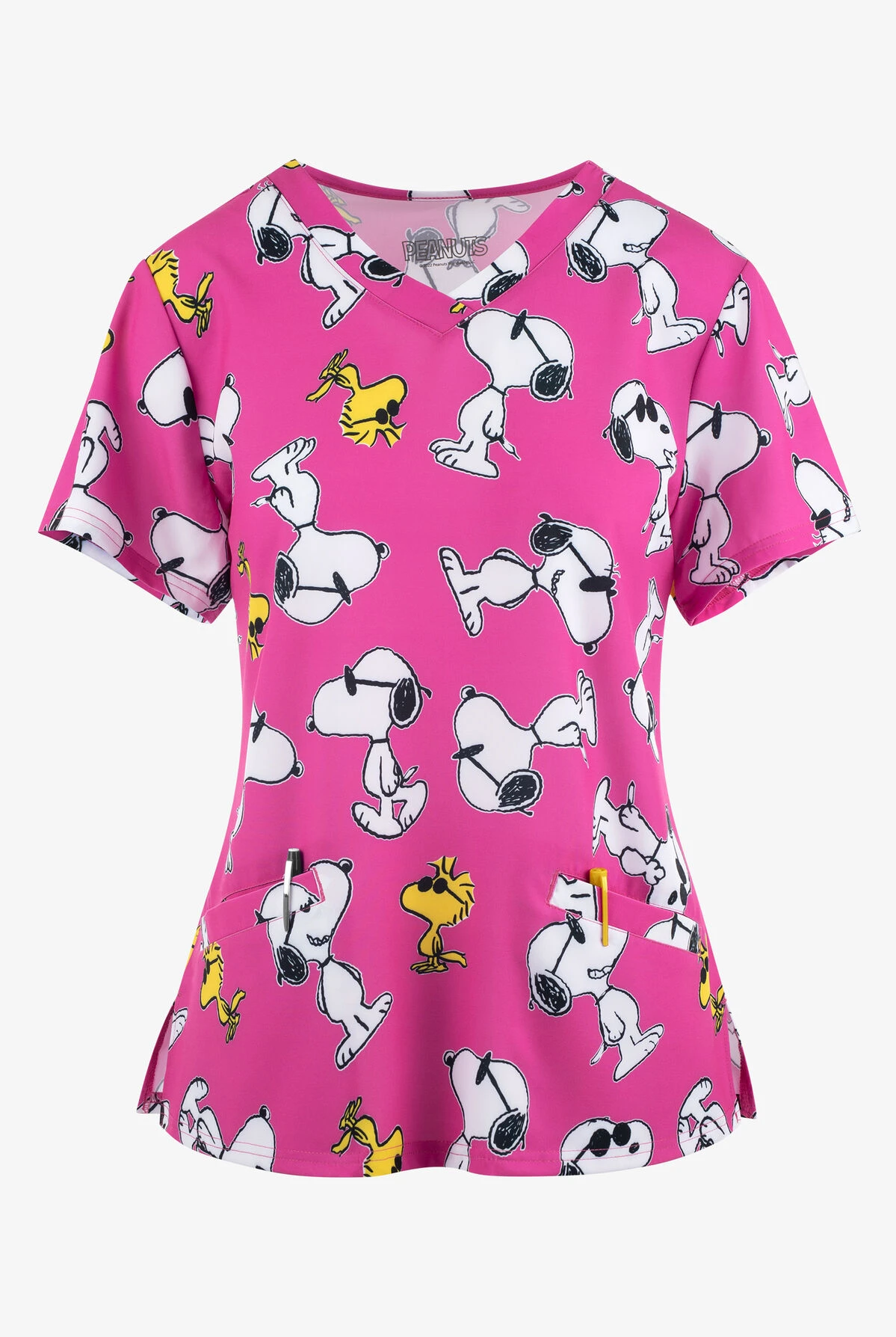 FUNSCRUBS Peanuts Stylish Snoopy Everywhere Women's 2-Pocket STRETCH V-Neck Print Scrub Top FUNSCRUBS Peanuts Stylish Snoopy Everywhere Women's 2-Pocket STRETCH V-Neck Print Scrub Top -Cherokee Shop IMPQG007 1