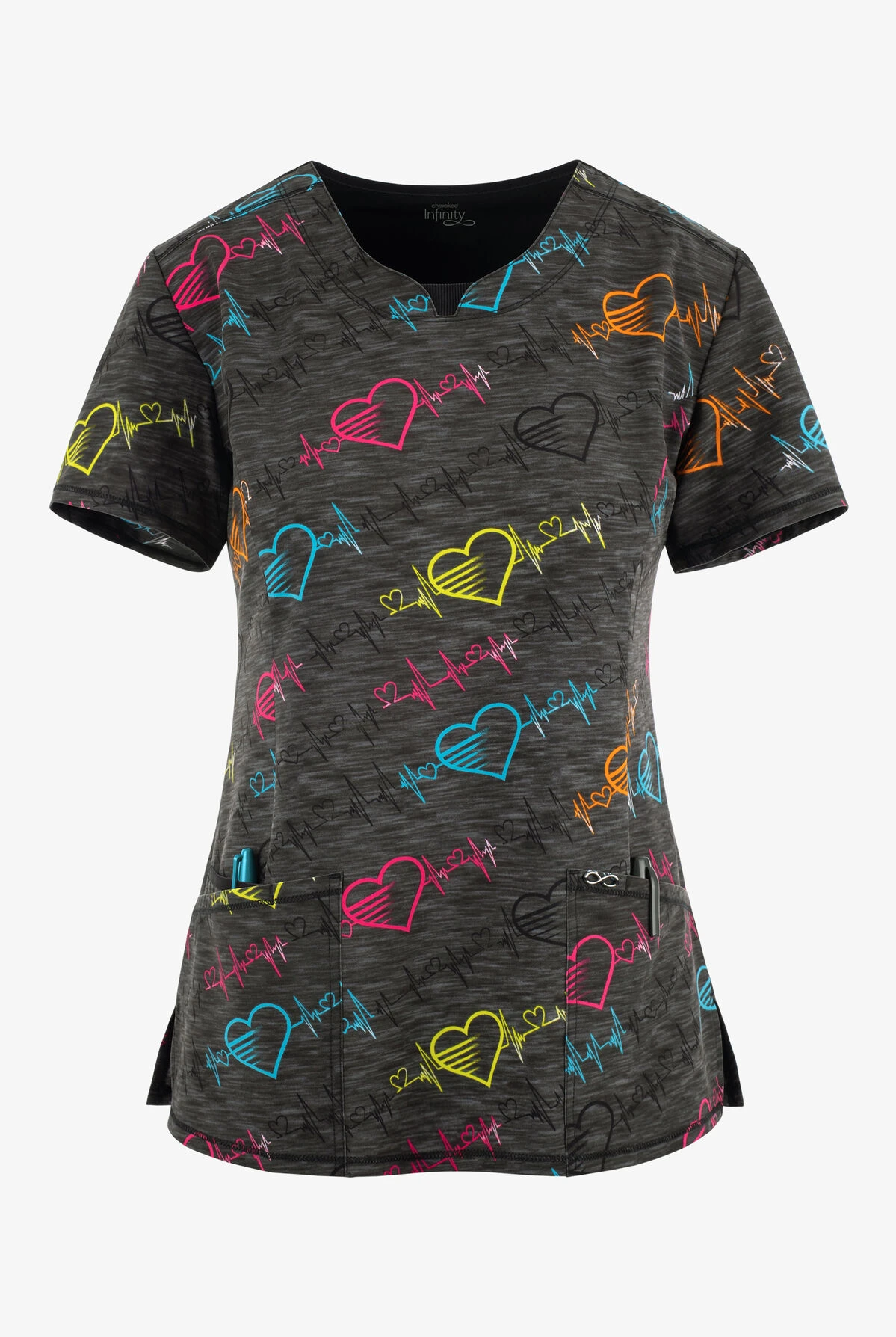 Cherokee Infinity Pop Beats EKG Hearts Women's 3-Pocket STRETCH V-Neck Print Scrub Top Cherokee Infinity Pop Beats EKG Hearts Women's 3-Pocket STRETCH V-Neck Print Scrub Top -Cherokee Shop IN609PBTS 100423 1