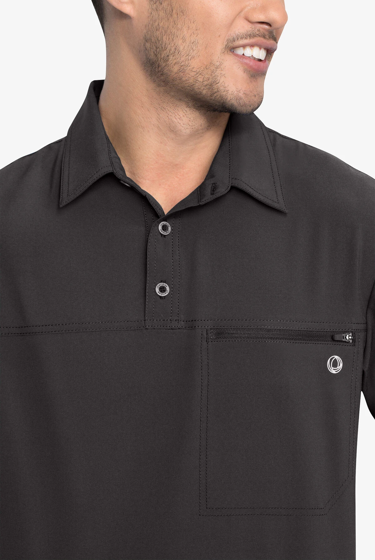 Cherokee Infinity Men's 1 Zippered Pocket STRETCH Rib-Knit Polo Scrub Top Cherokee Infinity Men's 1 Zippered Pocket STRETCH Rib-Knit Polo Scrub Top -Cherokee Shop IN825 PEWTE 5