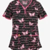 Koi Butterfly & Words Fashion Eve Women's 2-Pocket Y-Neck Print Scrub Top