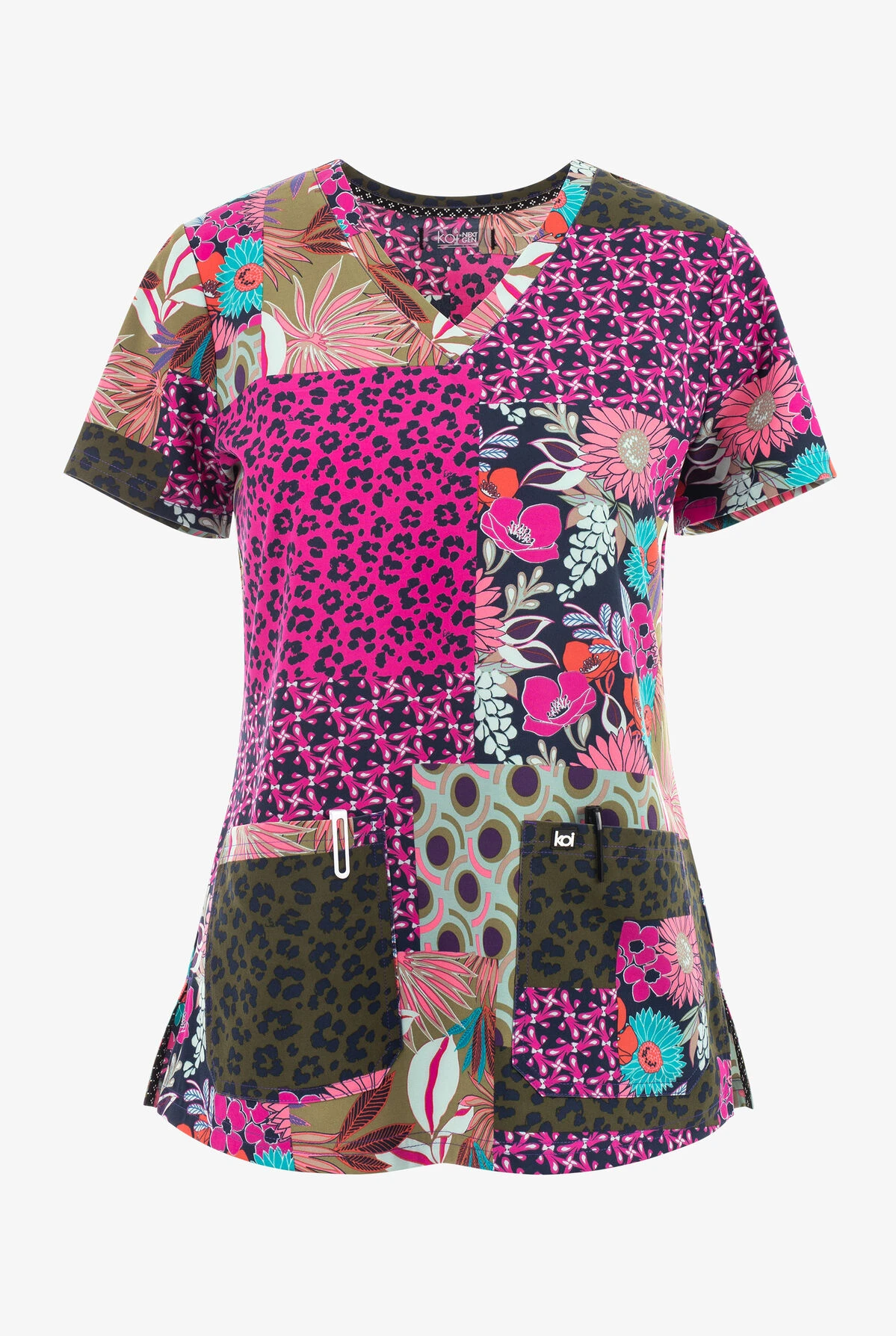 koi Next Gen Tropical Patch Floral Women's 2-Pocket STRETCH V-Neck Print Scrub Top Koi Next Gen Tropical Patch Floral Women's 2-Pocket STRETCH V-Neck Print Scrub Top -Cherokee Shop K1029TPT 1