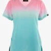 UA Exclusive Koi Basics HeatherPink/Sage/Mint Ombre Women's 2-Pocket STRETCH V-Neck Print Scrub Top