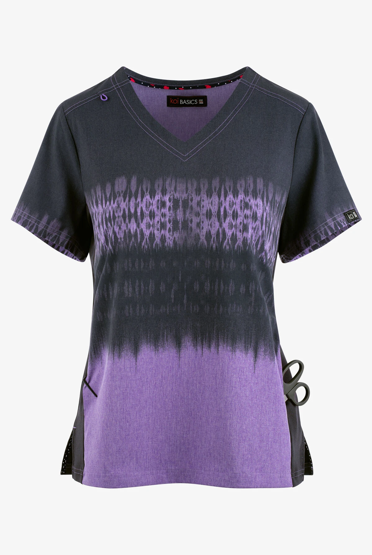 koi Basics Cali Tie Dye Charcoal/Heather Wisteria V-Neck Print Scrub Top Koi Basics Cali Tie Dye Charcoal/Heather Wisteria V-Neck Print Scrub Top -Cherokee Shop K1031TDC 1