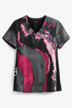Koi Lite⢠Reform Pink Marble Women's 2-Pocket V-Neck Print Scrub Top