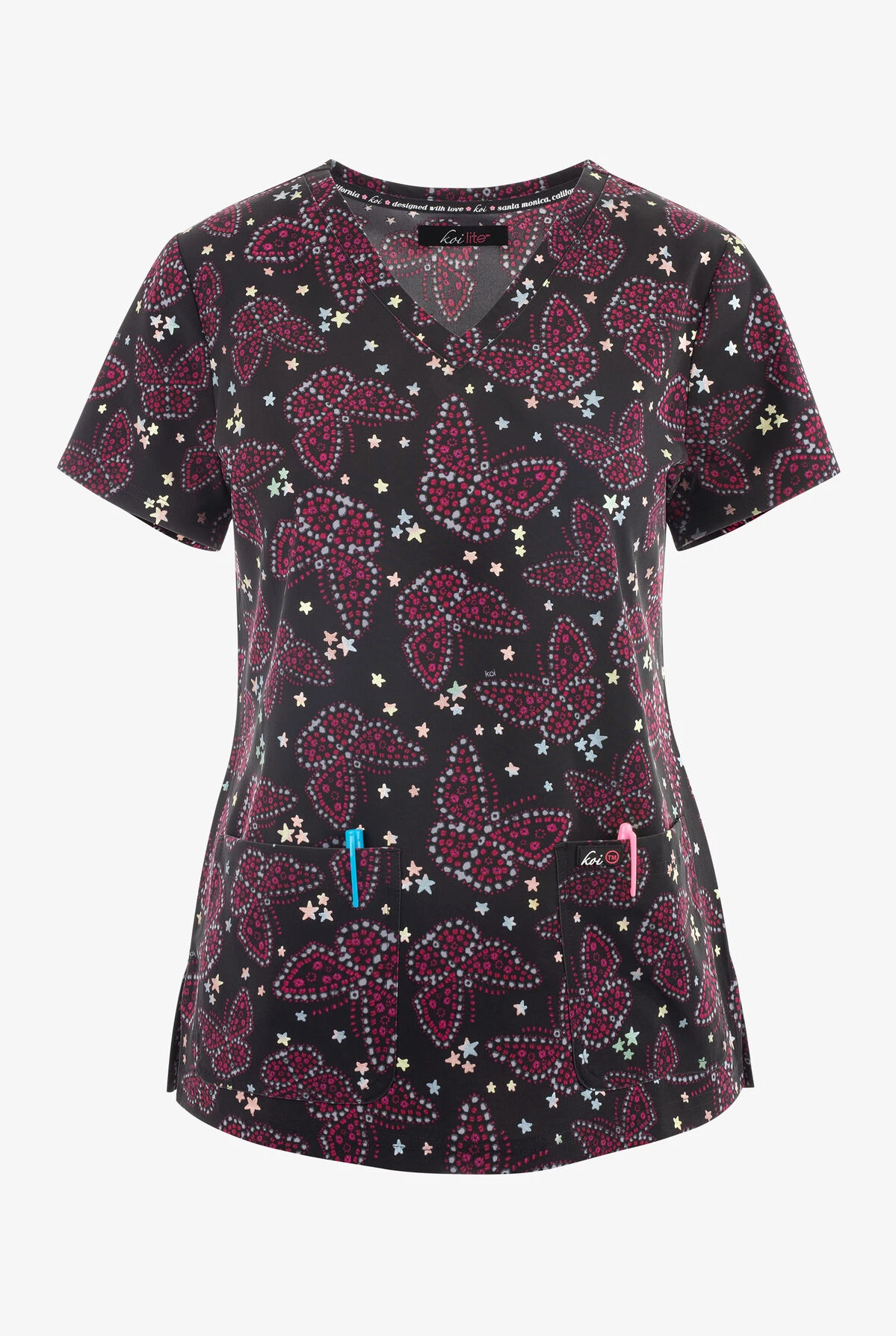 koi Lite Starry Butterflies Women's 2-Pocket STRETCH V-Neck Print Scrub Top Koi Lite Starry Butterflies Women's 2-Pocket STRETCH V-Neck Print Scrub Top -Cherokee Shop K1082SBF 100423 1