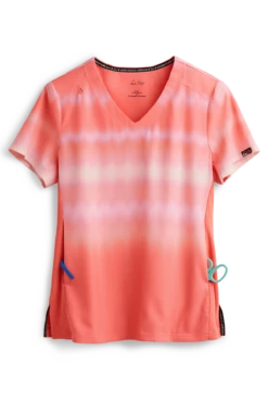 Koi Lite⢠Reform Wavy Ombre Coral/ More Pink Women's 2-Pocket V-Neck Print Scrub Top