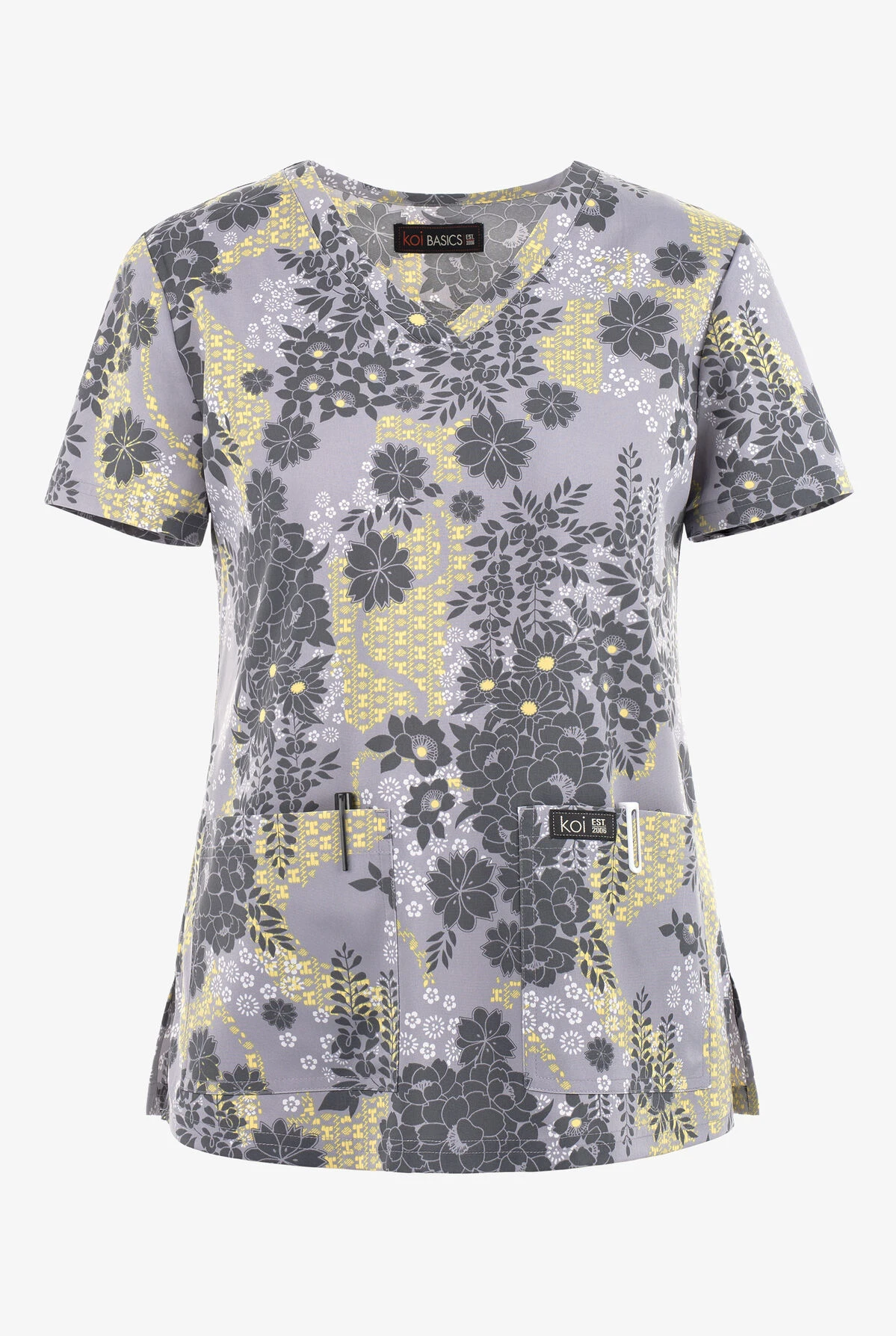koi Basics Lace Platinum Floral Women's 2-Pocket STRETCH V-Neck Print Scrub Top Koi Basics Lace Platinum Floral Women's 2-Pocket STRETCH V-Neck Print Scrub Top -Cherokee Shop K384FCP 1
