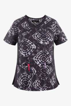 Koi Lite⢠Raquel Tribal Tie Dye Women's 2-Pocket Mock Wrap STRETCH Print Scrub Top