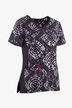 Koi Lite™ Raquel Tribal Tie Dye Women's 2-Pocket Mock Wrap STRETCH Print Scrub Top -Cherokee Shop K385TTD 3