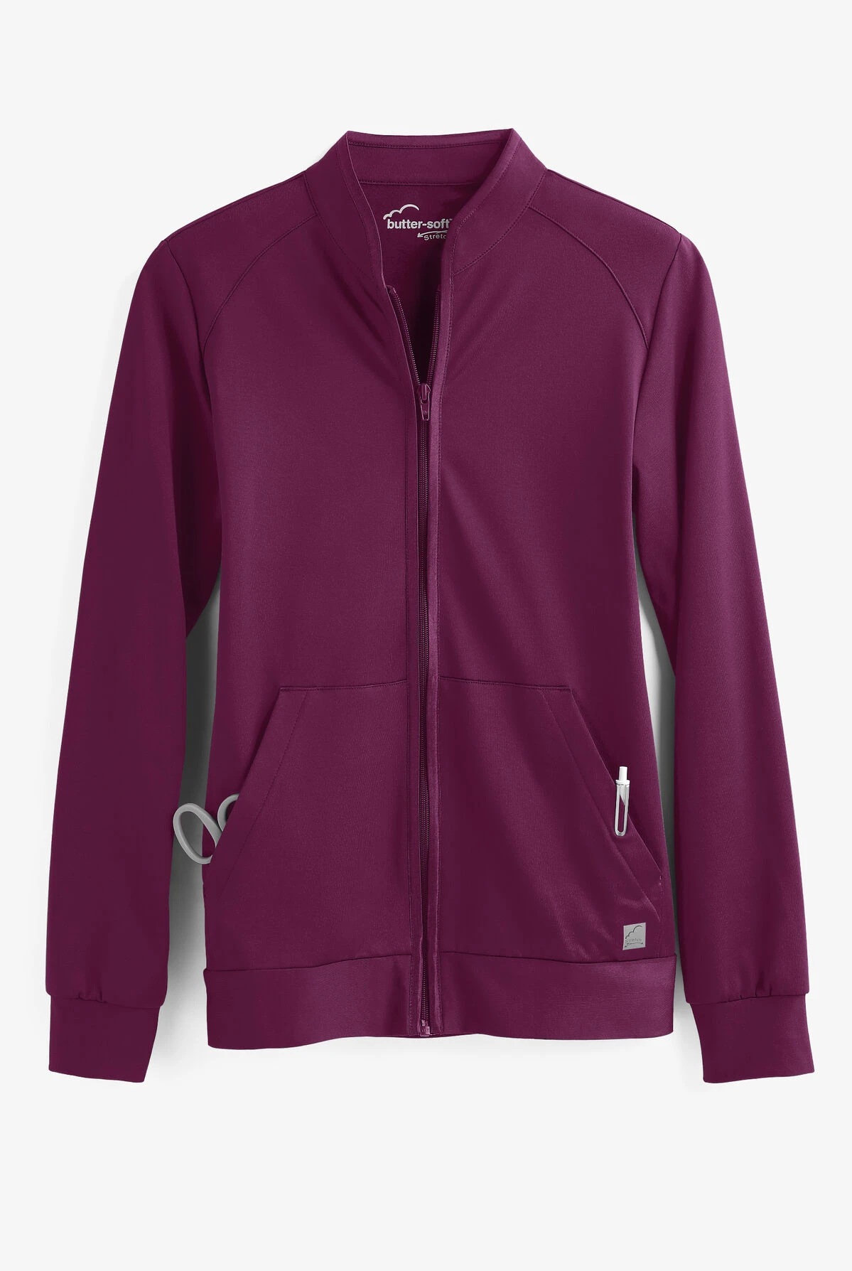 UA Butter-Soft STRETCH Women's 2-Pocket Technical Knit Zip Front Scrub Jacket UA Butter-Soft STRETCH Women's 2-Pocket Technical Knit Zip Front Scrub Jacket -Cherokee Shop KN482 WINE 1