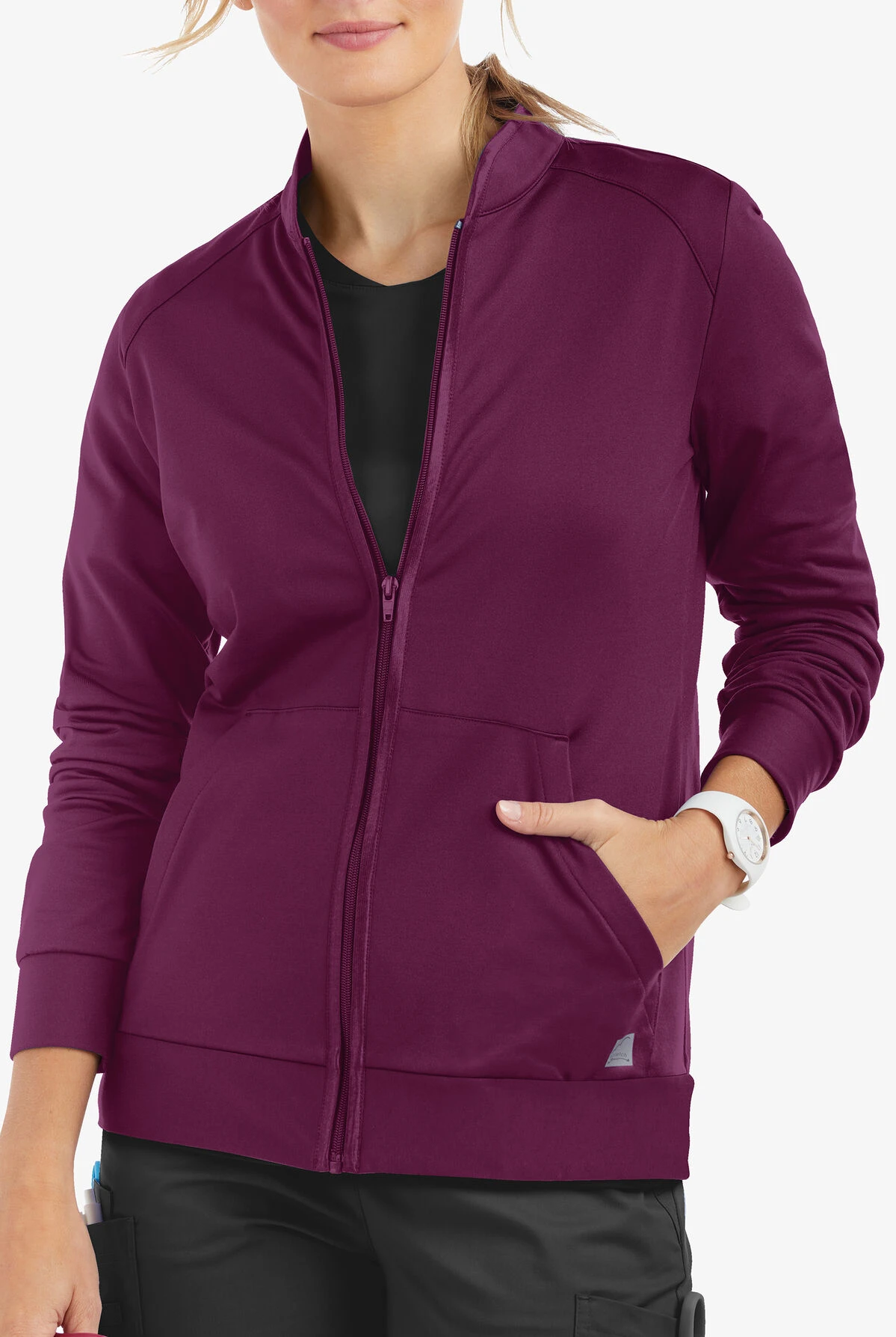 UA Butter-Soft STRETCH Women's 2-Pocket Technical Knit Zip Front Scrub Jacket UA Butter-Soft STRETCH Women's 2-Pocket Technical Knit Zip Front Scrub Jacket -Cherokee Shop KN482 WINE 3 HV