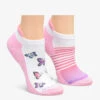 Nurse Mates Pink Butterfly/Stripe Women's 2-Pair Multi-Pack Anklet Socks