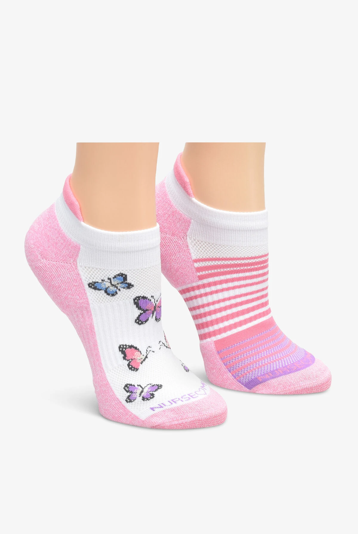 Nurse Mates Pink Butterfly/Stripe Women's 2-Pair Multi-Pack Anklet Socks Nurse Mates Pink Butterfly/Stripe Women's 2-Pair Multi-Pack Anklet Socks -Cherokee Shop LO0047499 1