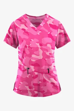 Easy Stretch By Butter-Soft Cloud Camo Flirt Women's 2-Pocket Mitered V-Neck Printed Scrub Top