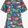 Butter-Soft Dog Walk Pewter Women's 3-Pocket V-Neck Print Scrub Top