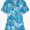 Butter-Soft Kiev Floral Turquoise Women's 3-Pocket V-Neck Printed Scrub Top