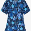 Butter-Soft London Floral Navy Women's 3-Pocket V-Neck Print Scrub Top