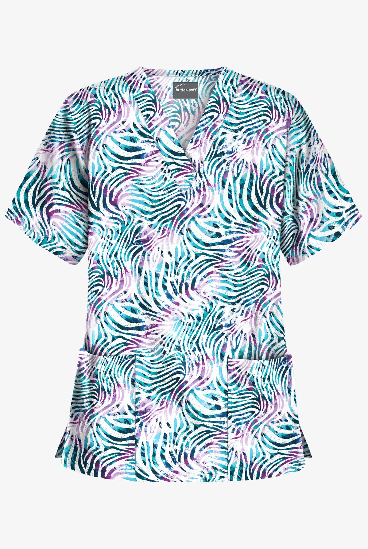 Butter-Soft Abstract Zebra Navy Women's 2-Pocket V-Neck Print Scrub Top Butter-Soft Abstract Zebra Navy Women's 2-Pocket V-Neck Print Scrub Top -Cherokee Shop PC62AZNV 1