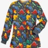 Butter-Soft Colorful Dinos Pewter Women's 2-Pocket Warm Up Print Scrub Jacket