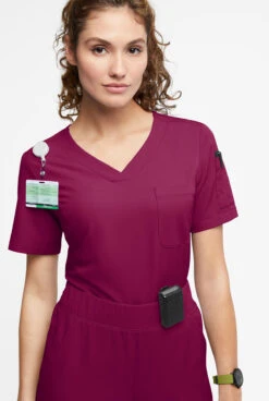 ReSurge Diamond Women's 3-Pocket V-Neck Tuck In / Wear Out Scrub Top -Cherokee Shop RE5513 092623 WINE 3