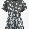 Butter-Soft Originals Boho Floral Pewter Women's 2-Pocket Scallop Neck Printed Scrub Top