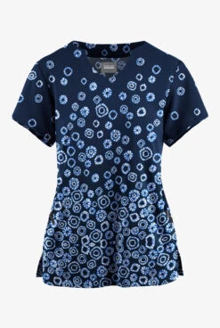 Butter-Soft Originals Jakarta Border Navy Women's 2-Pocket Scallop Neck Printed Scrub Top