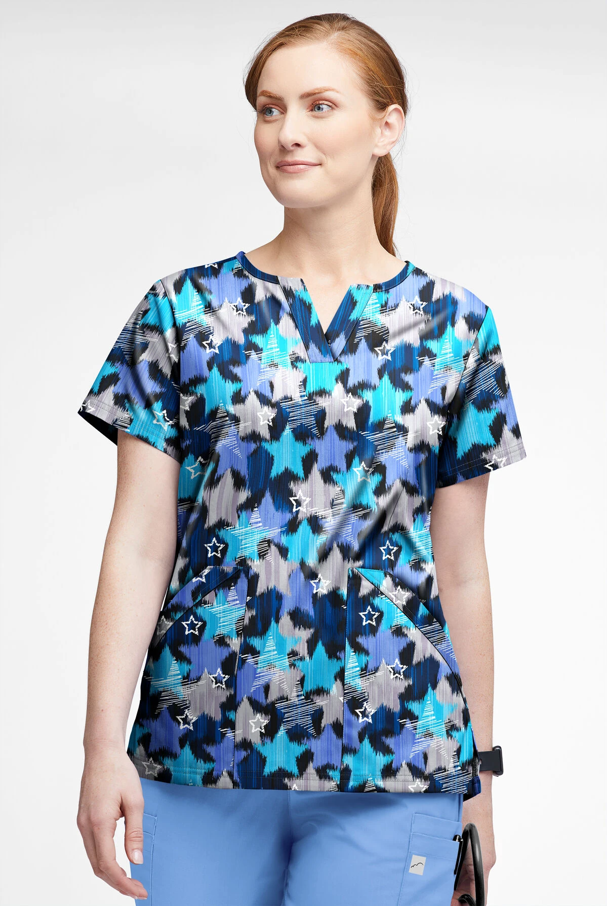 Butter-Soft Shining Stars Women’s 4-Pocket V Notch-Neck Printed Scrub Top Butter-Soft Shining Stars Women’s 4-Pocket V Notch-Neck Printed Scrub Top -Cherokee Shop TS1531SSBL 2 S