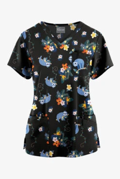 Butter-Soft Originals Nap Time Women's 7-Pocket Curved V-Neck Printed Scrub TopĀ