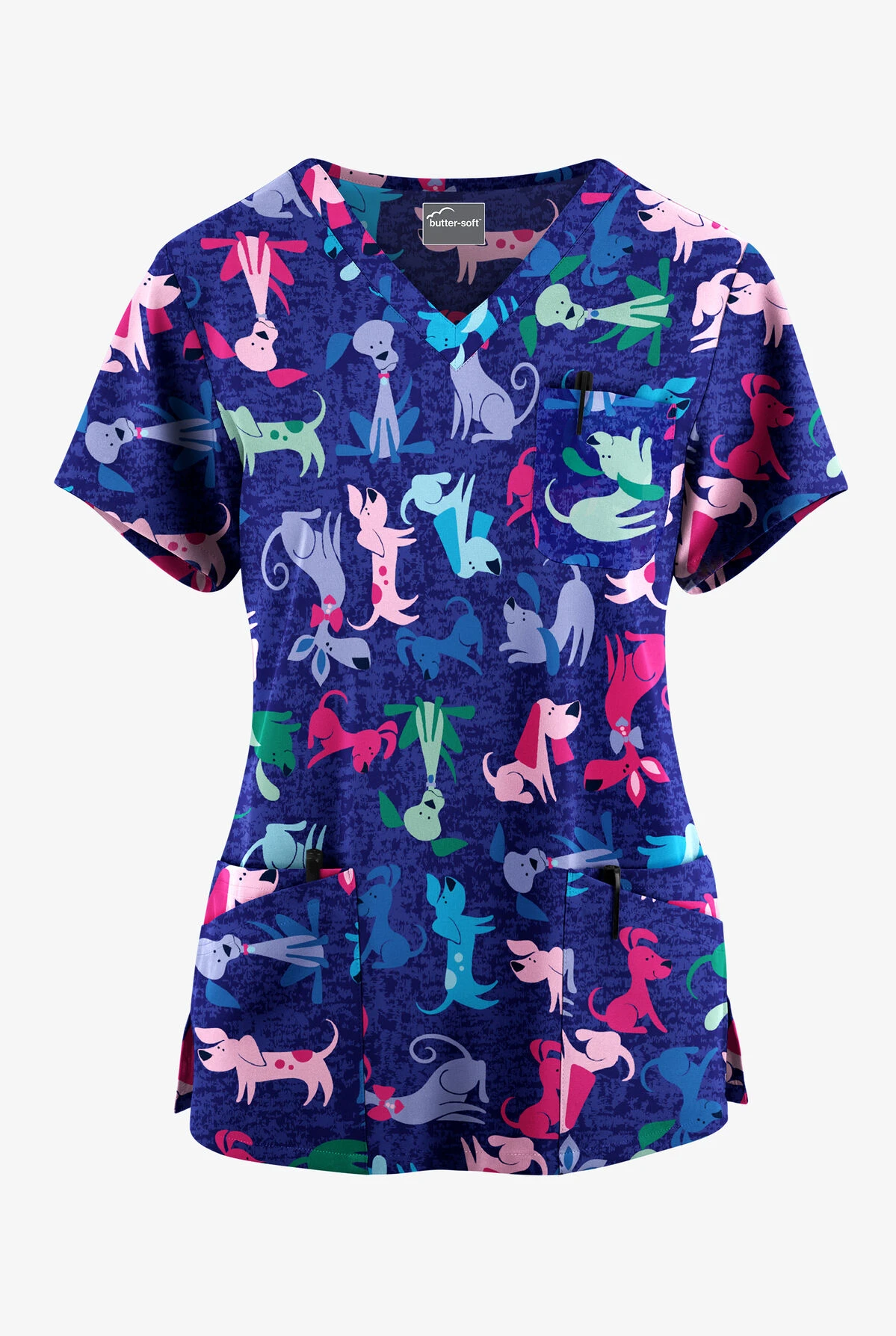 Butter-Soft Originals Paw Friends Navy Women's 7-Pocket Curved V-Neck Printed Scrub Top Butter-Soft Originals Paw Friends Navy Women's 7-Pocket Curved V-Neck Printed Scrub Top -Cherokee Shop TS1638PFNV 1