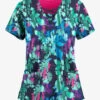 Easy STRETCH By Butter-Soft™ Magical Garden Navy Women's 4-Pocket Lace Up V-Neck Printed Scrub Top